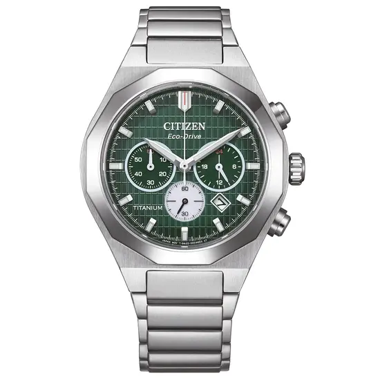 Tytanowy zegarek męski Citizen Zenshin Senkei CA4691-59X z zieloną tarczą