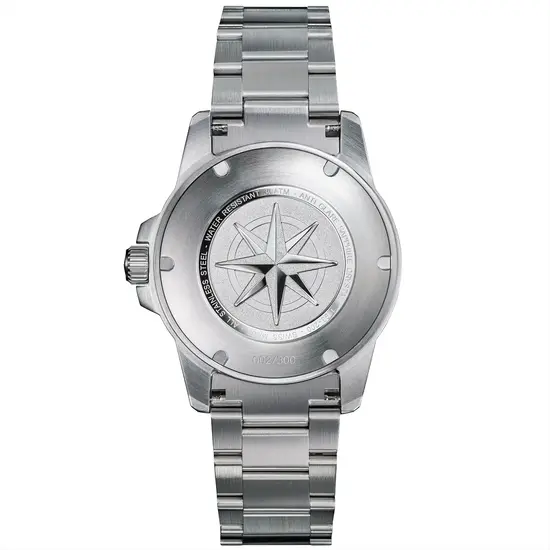 Zakręcany dekiel Davosa Argonautic 41 Shark Diver Limited Edition z różą wiatrów i przykładowy nr limitacji