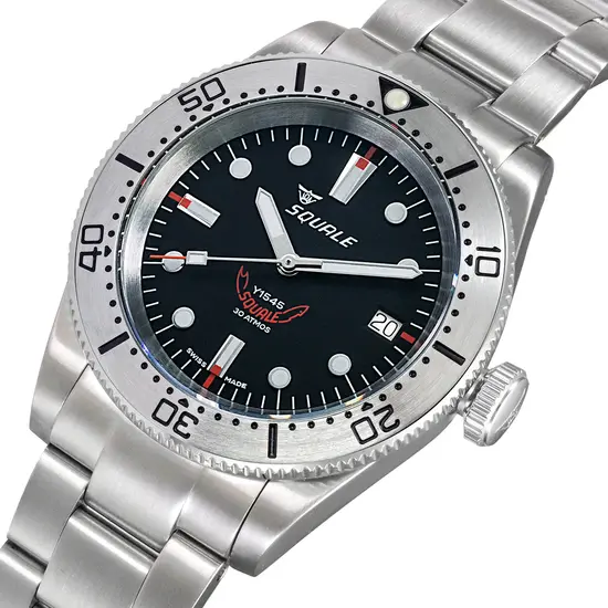 Czarna tarcza w zegarku Squale 1545 1545SSBK.AC