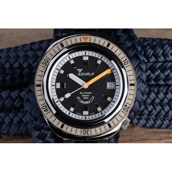 Czarna tarcza w zegarku Squale 2001 Sand 2001BEBK.AC