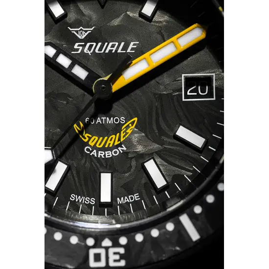 Żółta wskazówka minutowa w zegarku Squale T-183 Forged Carbon Yellow