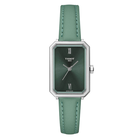 Prostokątny zegarek biżuteryjny Tissot SRV w kolorze zielonym