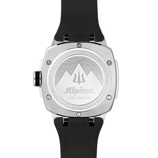 Zdobiony spód zegarka Alpina Seastrong Diver Extreme Automatic AL-525K3VE6