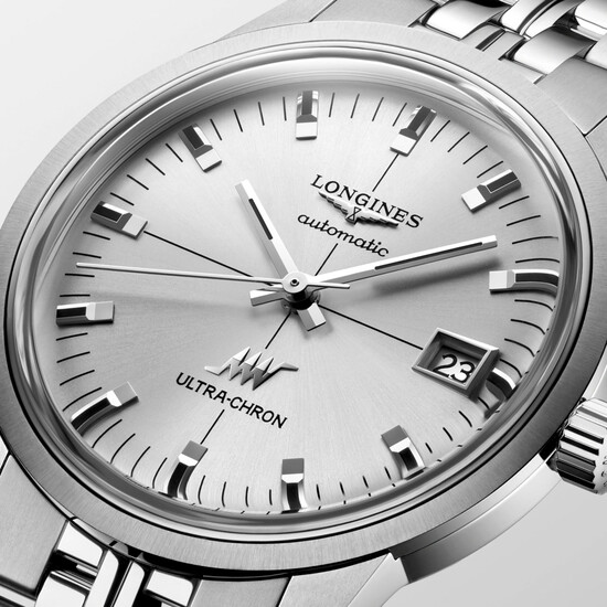 Srebrna tarcza zegarka Longines Ultra-Chron