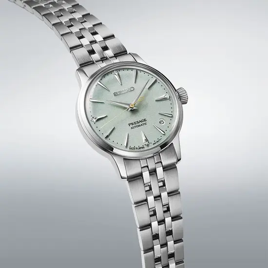 Srebrna bransoletka w zegarku Seiko Presage Diamond Cocktail Time SRPL63J1