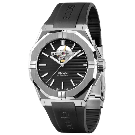 Sportowy zegarek Epos Sport Open Heart 3506.133.20.15.55 na czarnym pasku gumowym