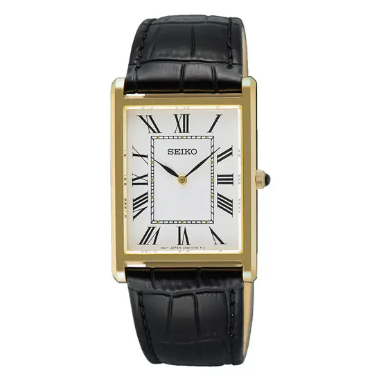 Seiko Classic SWR104P1 prostokątny zegarek w kolorze złotym