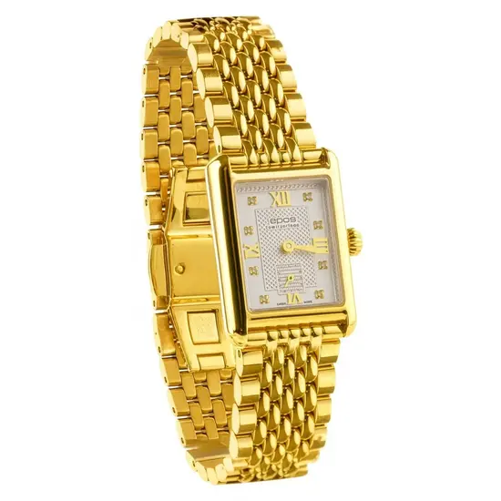 Pozłacany zegarek damski Epos z diamentami na tarczy