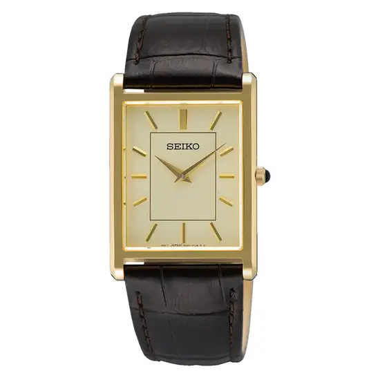 Seiko Classic SWR106P1 złoty zegarek prostokątny