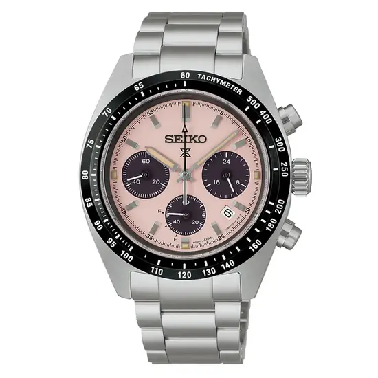Sportowy zegarek Seiko Prospex Speedtimer Solar Chronograph SSC963P1 z różową tarczą