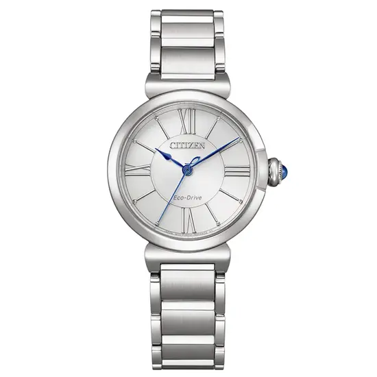 Zegarek damski z jasna tarczą i niebieskimi wskazówkami Citizen EM1070-83D