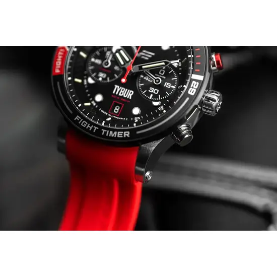 Vostok Europe Batiscafos Chrono Tybur Fight Timer Edition 6S21-511ES14B na czerwonym pasku silikonowym