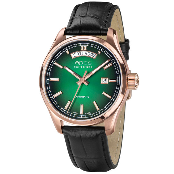 Zegarek Epos Passion Day Date 3501.142.24.93.25 w kolorze złotym z zieloną tarczą