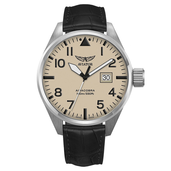 Męski zegarek w stylu lotniczym na pasku skórzanym Aviator Airacobra