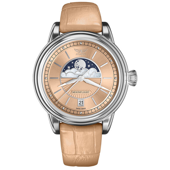 Damki zegarek na skórzanym pasku Aviator Moonflight