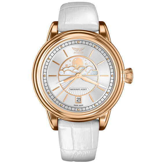 Damski zegarek na skórzanym pasku Aviator Moonflight