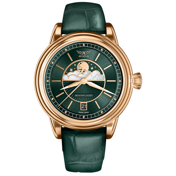 Damski zegarek an skórzanym pasku Aviator Moonflight