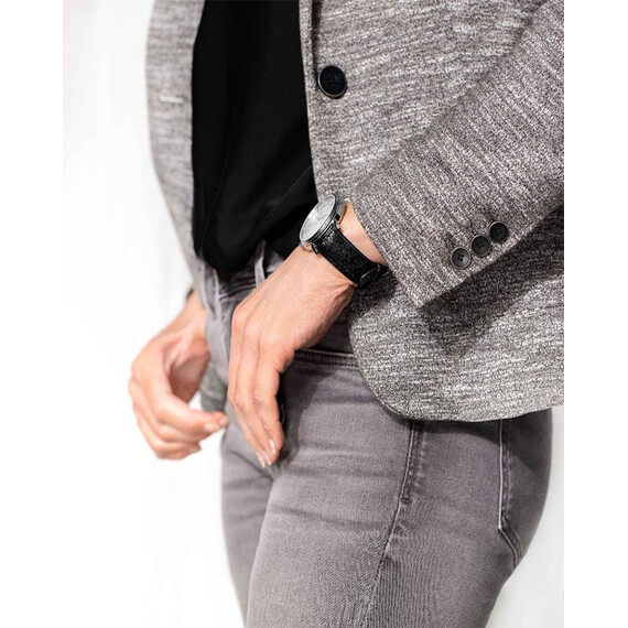 Pasek Hirsch Leaf czarny wegański na ręce