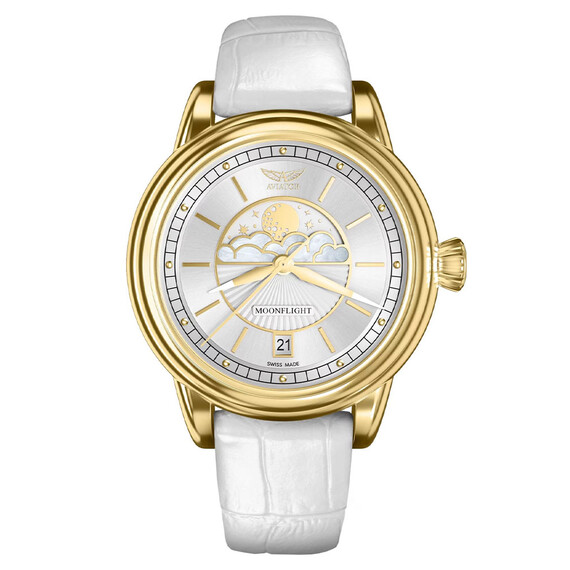 Pozłacany zegarek damski Aviator na skórzanym pasku