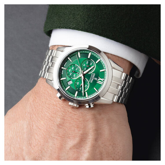 Srebrny zegarek męski z zieloną tarczą Festina