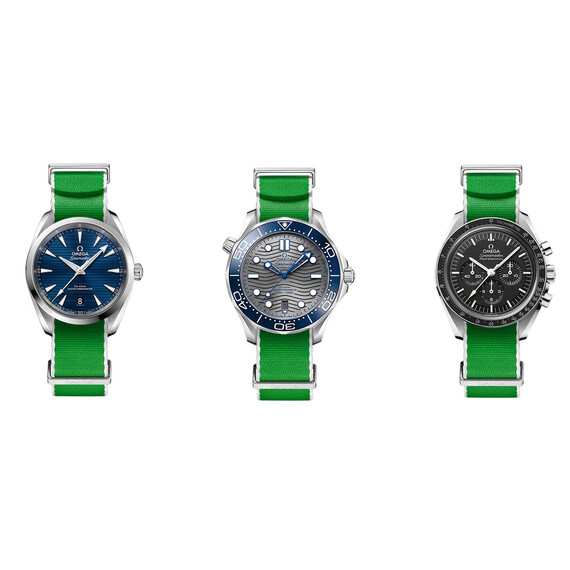 Przykładowa stylizacja z paskiem Omega NATO i zegarkami Omega