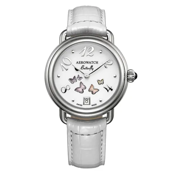 Zegarek damski Aerowatch 1942 Butterfly A 44960 AA01 z białym paskiem