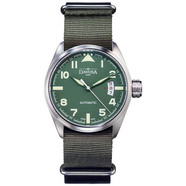 Zegarek Davosa Military Automatic 161.511.74 na pasku typu NATO w kolorze zgniłej zieleni.
