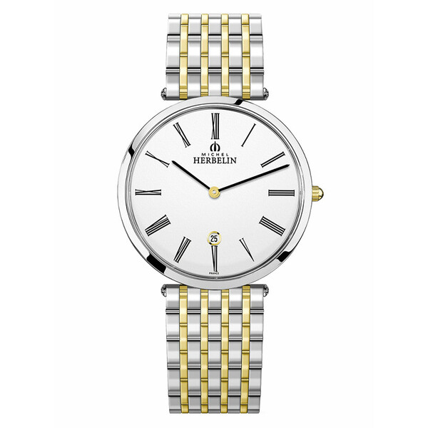Dwukolorowy zegarek męski w klasycznym stylu. Stalowa koperta oraz bransoleta bicolor.