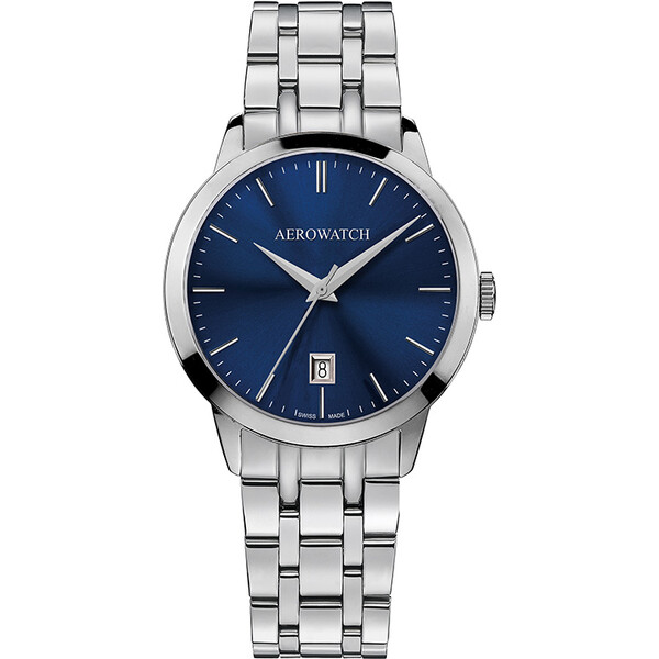 Aerowatch 42972 AA06 M Les Grandes Classiques zegarek męski na bransolecie z niebieską tarczą