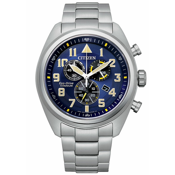 Wojskowy militarny zegarek Citizen z mechanizmem Eco-Drive i chronografem, niebieska tarcza