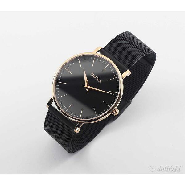 Doxa D-Light 173.90.101M.15 elegancki zegarek z czarną bransoletą