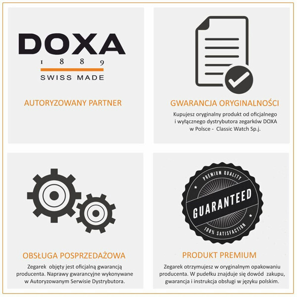 DOXA - autoryzowany sklep i serwis zegarków szwajcarskich. Tutaj bezpiecznie kupisz wyłącznie oryginalne zegarki DOXA.