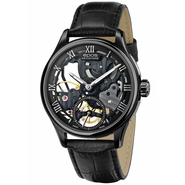 Czarny zegarek męski Epos Originale Skeleton Limited Edition 3500.169.25.25.25