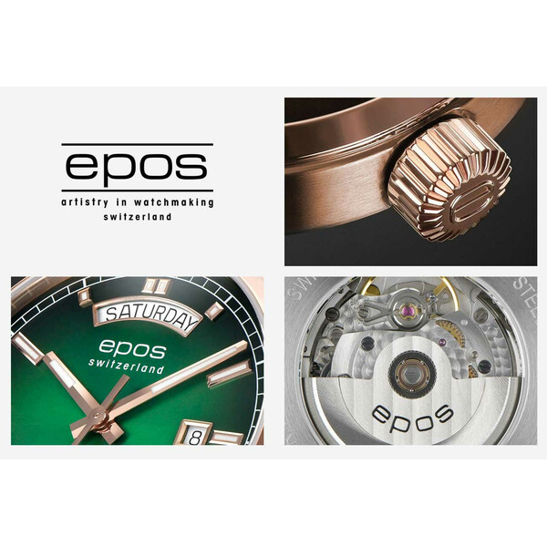 szczegóły zegarka Epos Passion Day Date 3501 w wersji złoconej