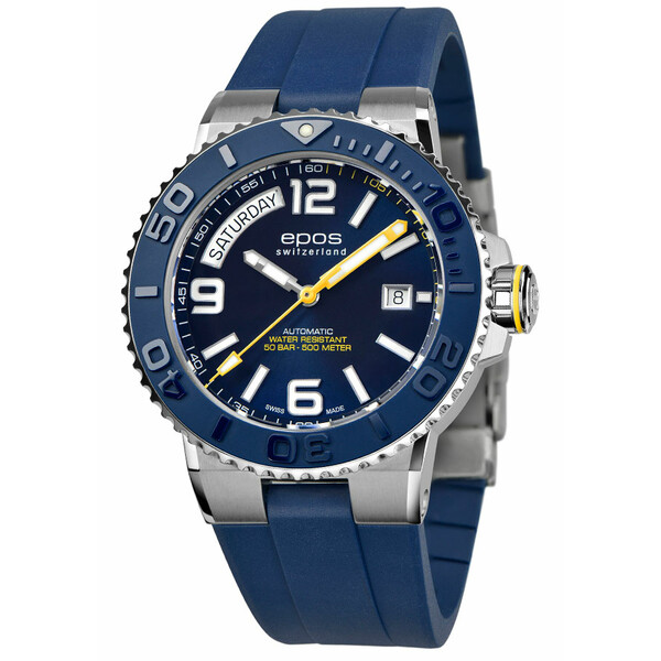 Zegarek nurkowy Epos Sportive Diver Day Date 3441.142.96.96.56 z  niebieskim paskiem gumowym