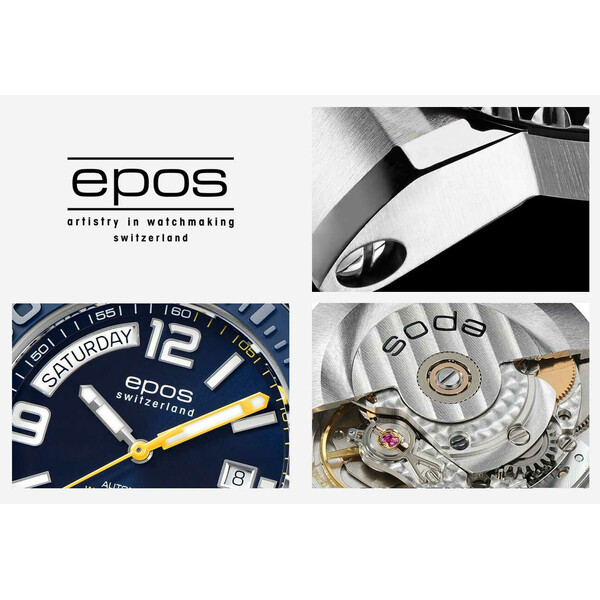 Szczegóły zegarka Epos Sportive Diver Day Date 3441 z niebieską tarczą
