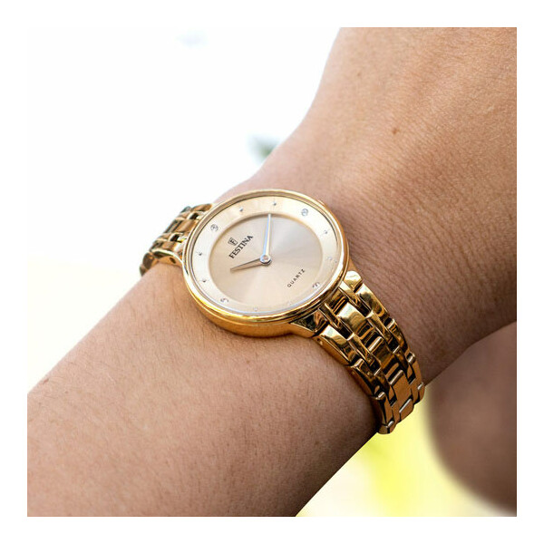 Złoty zegarek damski z kryształkami Festina
