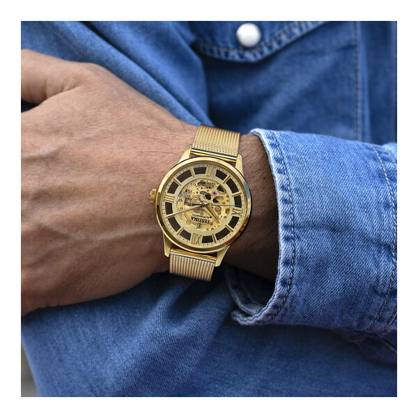 Złoty zegarek męski na bransolecie mesh Festina