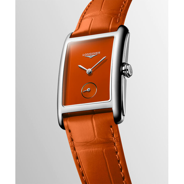 Pomarańczowa tarcza zegarka Longines DolceVita L5.512.4.92.2