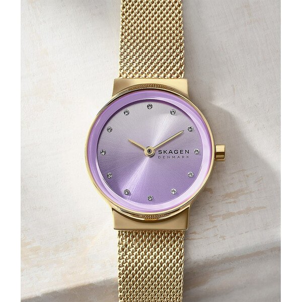 Elegancki zegarek damski z lawendową tarczą Skagen