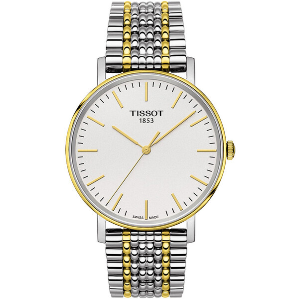 Srebrno-złoty zegarek na bransolecie Tissot Everytime Gent