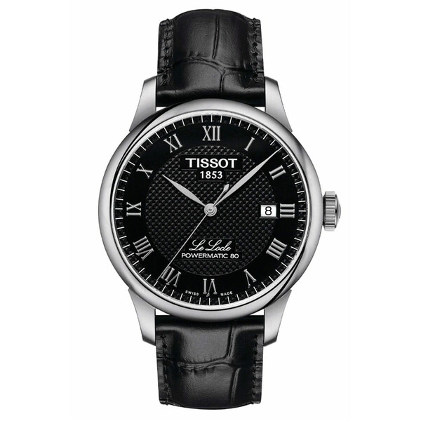 Elegancki zegarek Tissot Le Locle T006.407.16.053.00 z czarną tarczą i czarnym paskiem