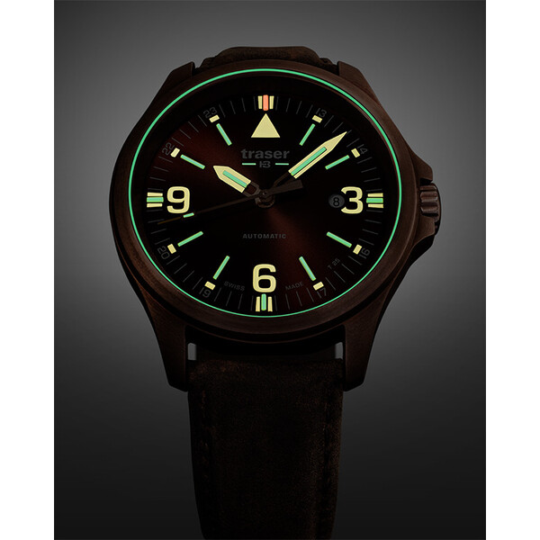 Podświetlenie zegarka Traser P67 Officer Pro Automatic Bronze Brown 108073