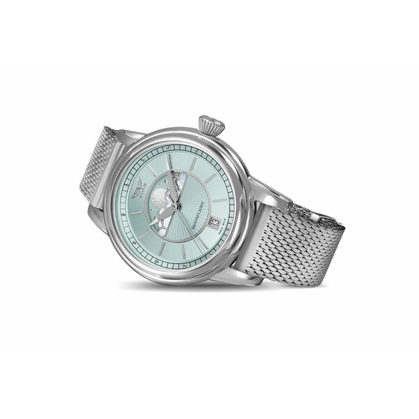 Srebrny zegarek damski na bransolecie mesh Aviator