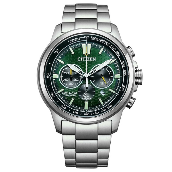 Tytanowy zegarek męski Citizen CA4570-88X z zieloną tarczą
