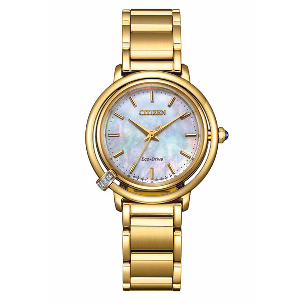 Złocony zegarek Citizen L Arcly Collection Arising z bransoletką i tarczą z masy perłowej