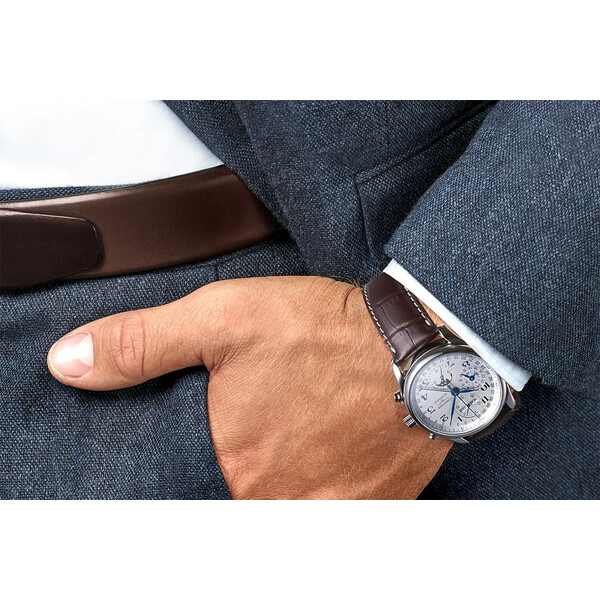 Klasyczny zegarek męski na pasku skórzanym Longines