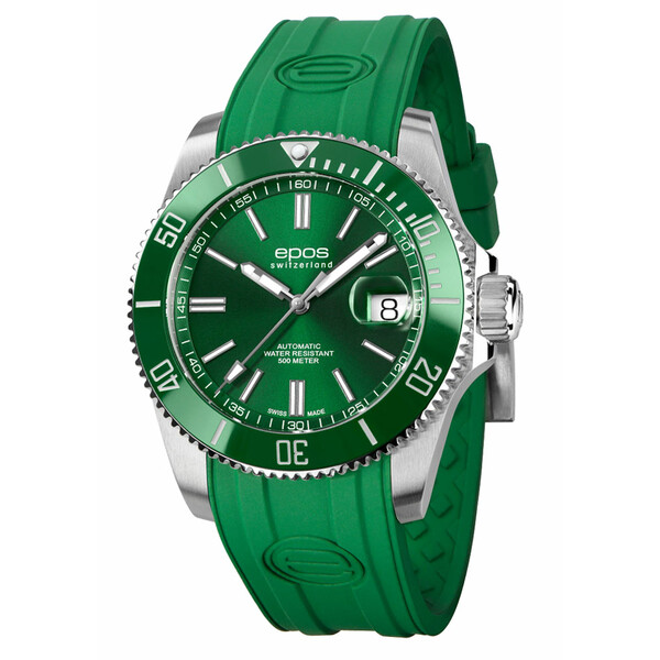 Zegarek nurkowy Epos Sportive Diver 3504.131.93.13.53 z zielonym paskiem gumowym.