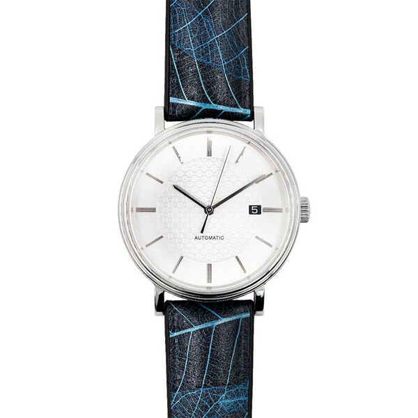 Pasek Hirsch Leaf niebieski wegański przy zegarku