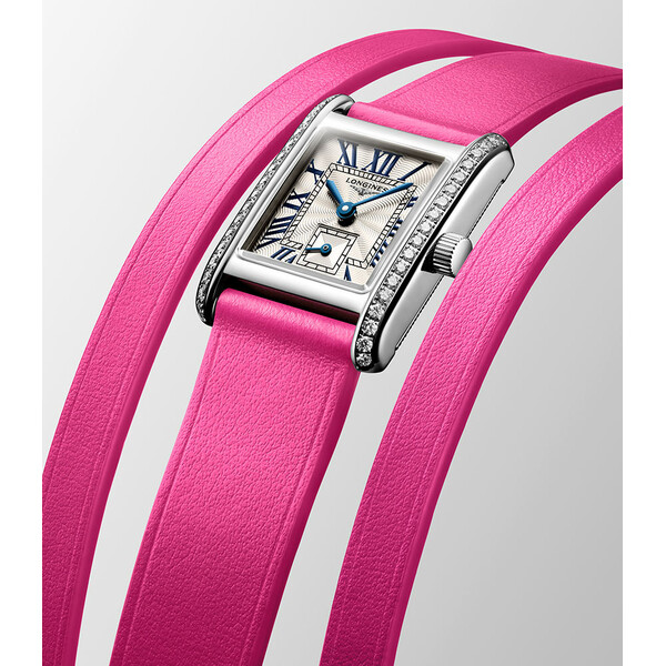 Zegarek damski na potrójnym różowym pasku skórzanym Longines DolceVita Mini